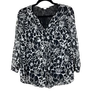 Diane Von Furstenberg Womens 0 Black White Silk Designer Lightweight Blouse